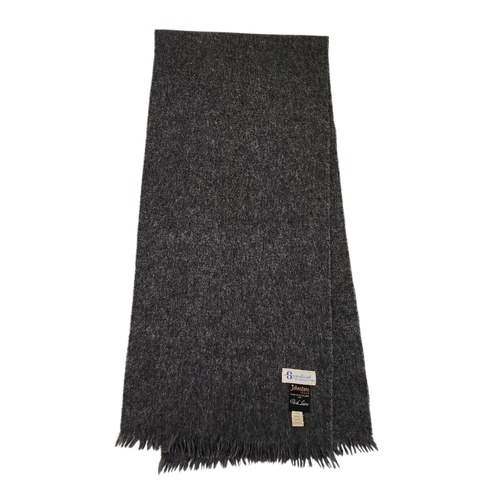 JOHNSTONS OF ELGIN grey pure lambswool vintage fringe scarf one size - Picture 4 of 9